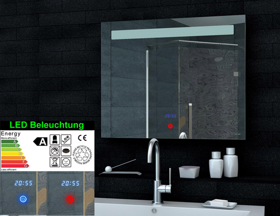 Zrcadlo MILENA 80 s LED osvětlením a hodinami